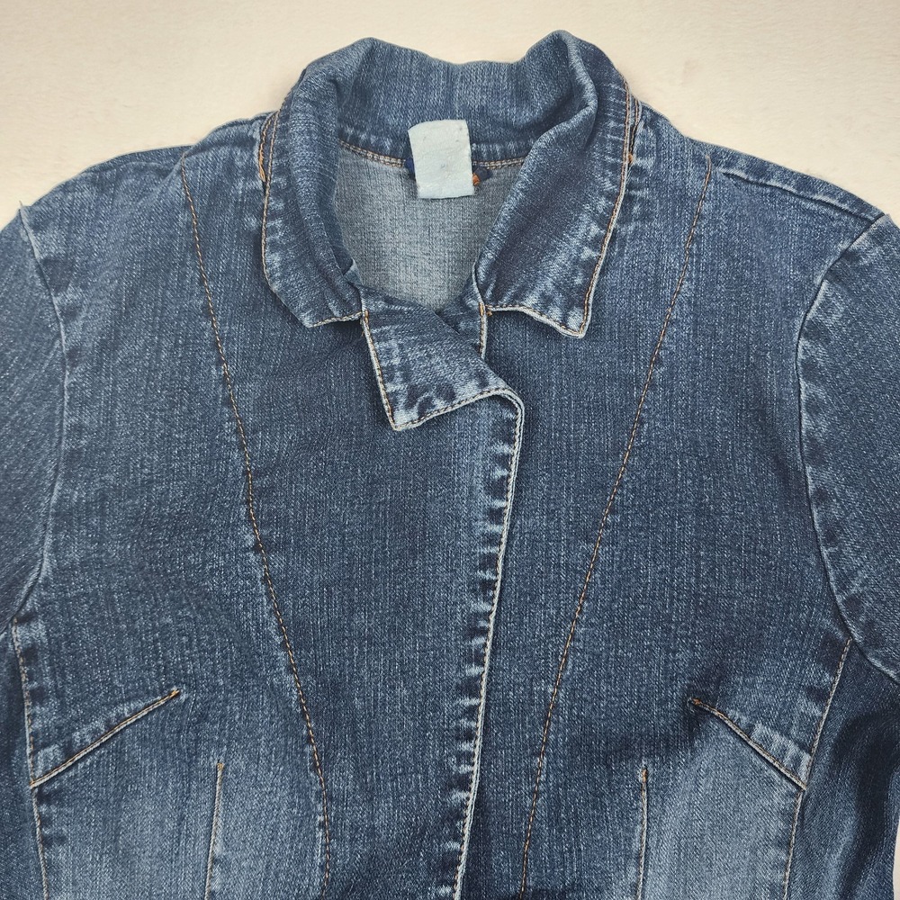 Monteau Denim Jacket Womens Large Blue Stretch Jean Button Front Made USA - Picture 2 of 10